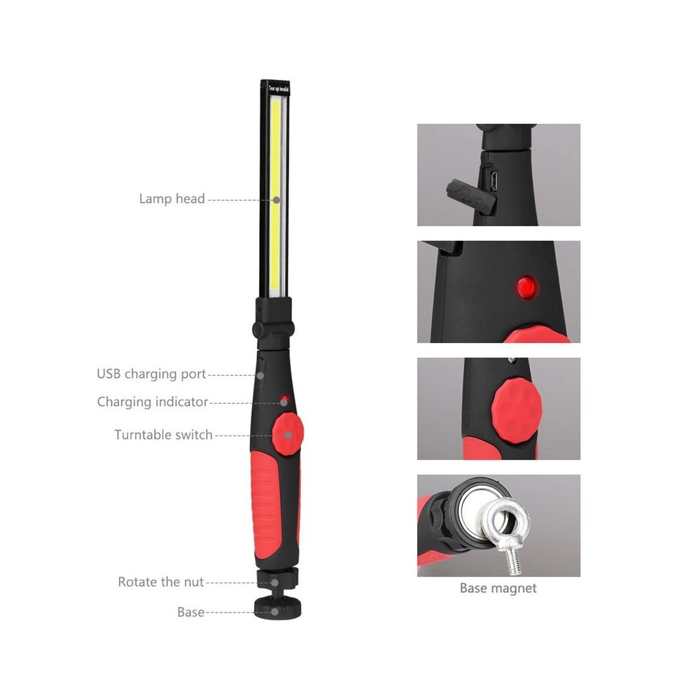 Trade Shop - Lampada Torcia Lavoro Calamita Portatile Ricaricabile Slim Regolabile Led Cob -