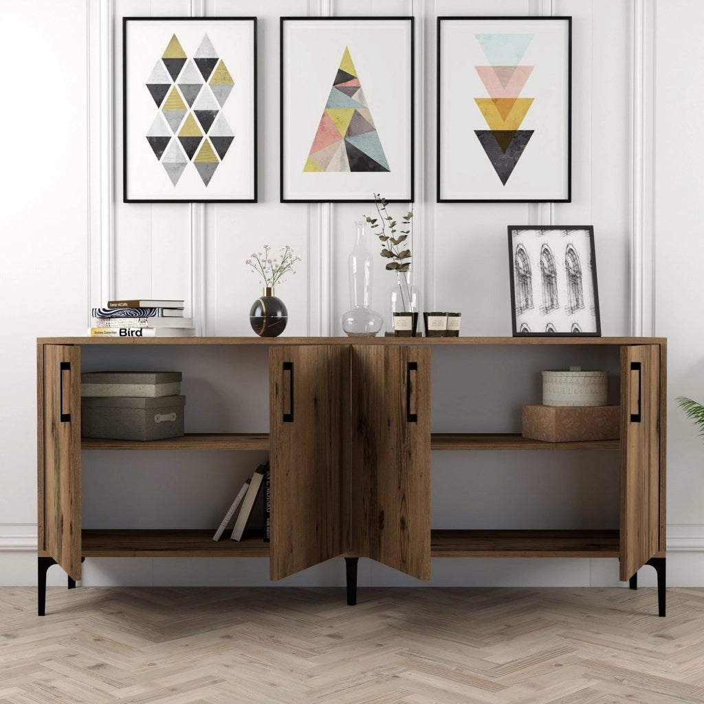 Madia Pollein, Credenza 2 Ripiani, 180x35x78h cm Marrone Noce
