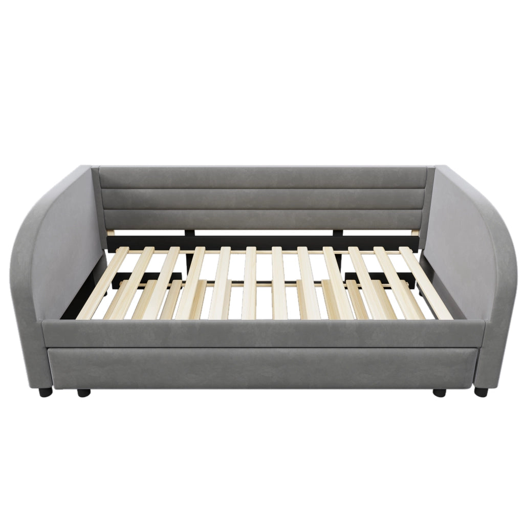 Letto imbottito ULEVR 90x200 cm con letto estraibile e illuminazione LED multicolore, grigio