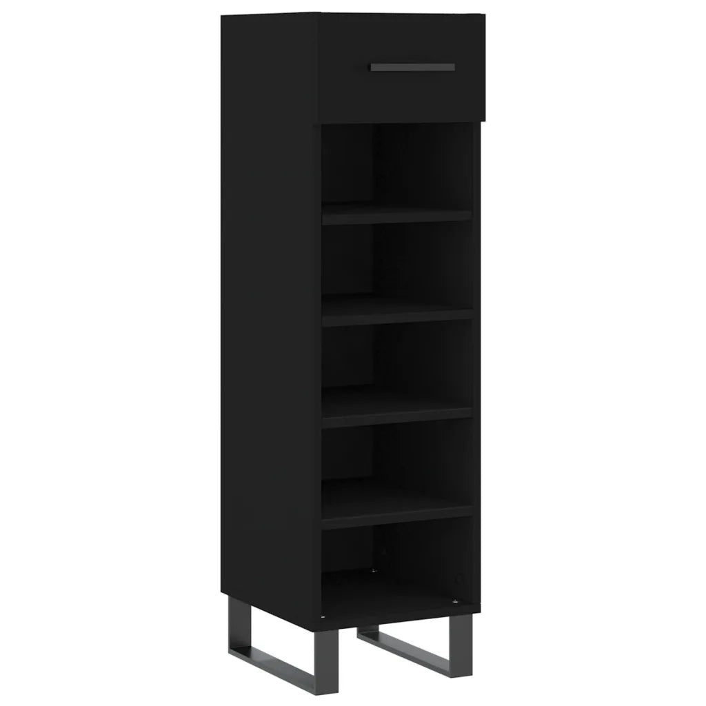 Elegante scarpiera nera 30 x 35 x 105 cm con cassetto e vano contenitore stile industriale legno nero 02_0048747