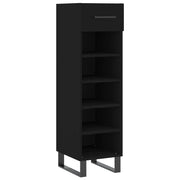 Elegante scarpiera nera 30 x 35 x 105 cm con cassetto e vano contenitore stile industriale legno nero 02_0048747