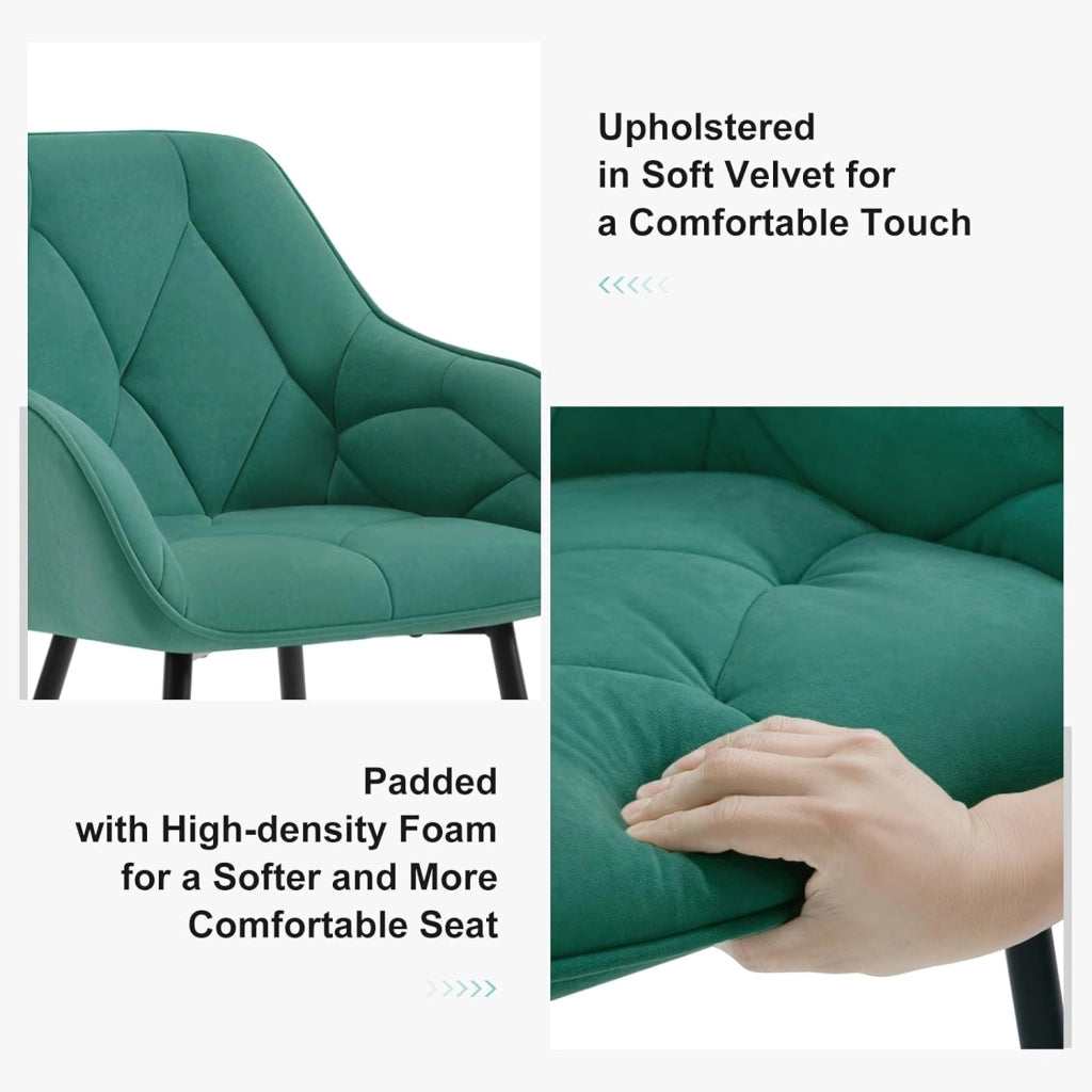 Set di 4 Sedie da Pranzo con Braccioli e Schienale, Sedie Cucina Moderna in Velluto, Poltrone da Salotto con Gambe in Metallo, Sedie ergonomiche per Ufficio, Bar, Azzurro, EZS02ts-4
