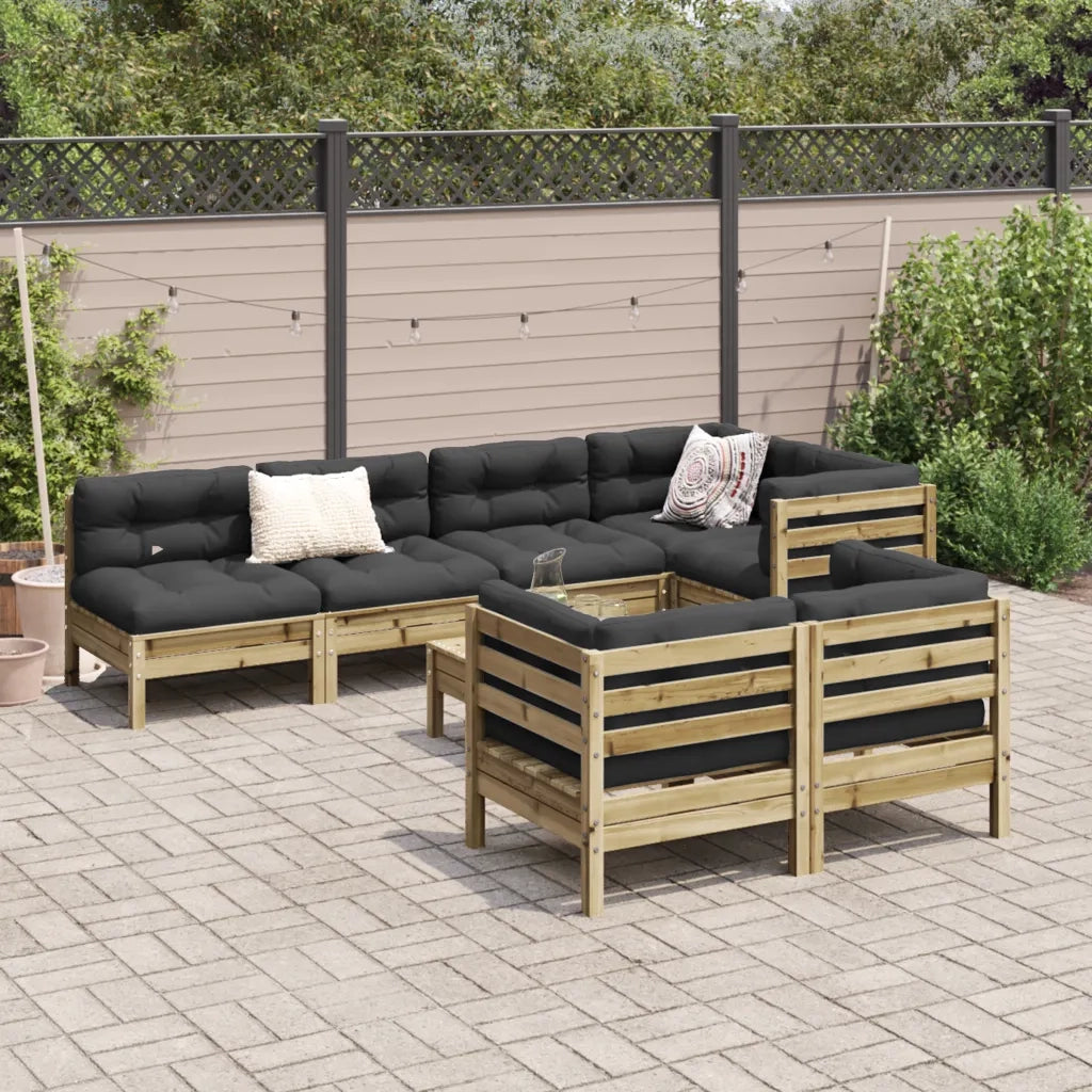Set Divani da Giardino 8pz con Cuscini Legno Impregnato di Pino