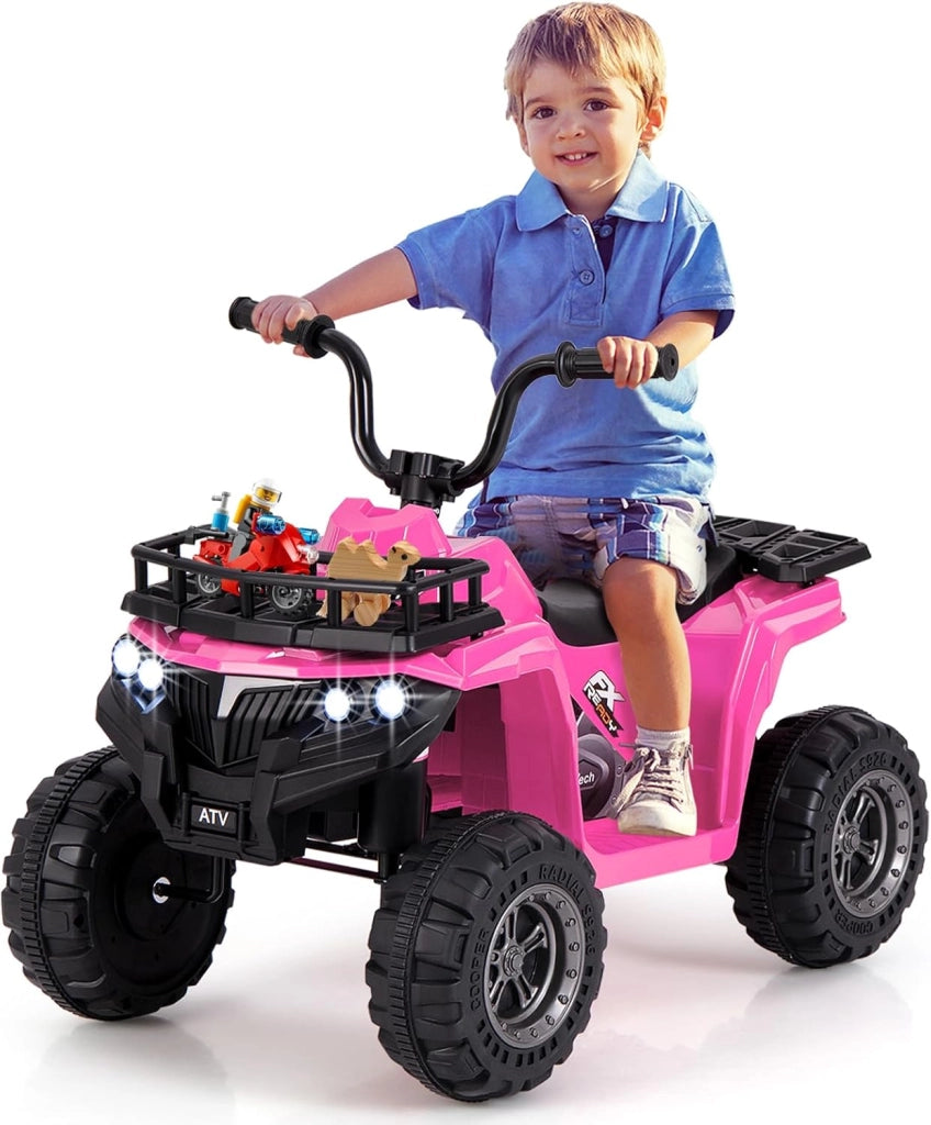 Macchina Elettrica per Bambini, 6V Quad con Fari LED, Cestino Portaoggetti e Lettore MP3, 2 km/h, Veicolo Giocattolo per Bambini 2-5 Anni (Nero)