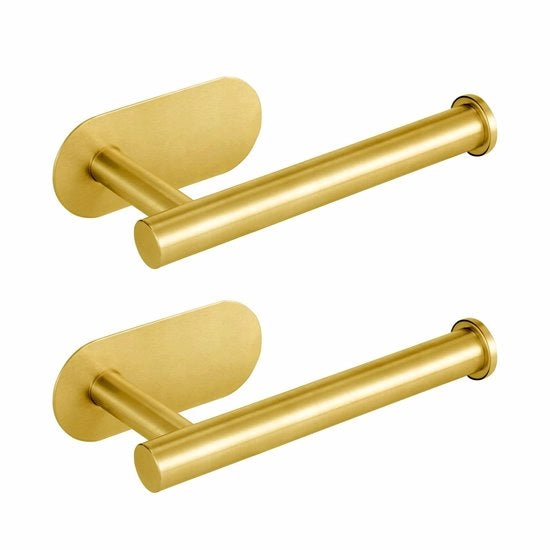 Houder per rotoli di carta igienica autofissante, alta qualità in acciaio inossidabile SUS304 per bagno, cucina e toilette, senza perforazione, asse da parete per asciugamano, 2-pack (oro)