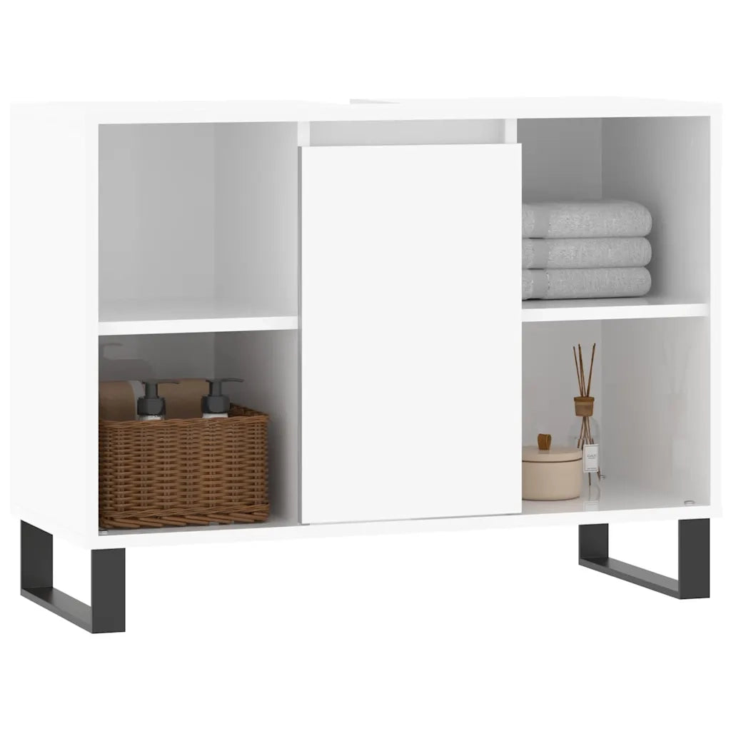 Armadietto Bagno Bianco Lucido 80x33x60cm in Legno Multistrato 831638