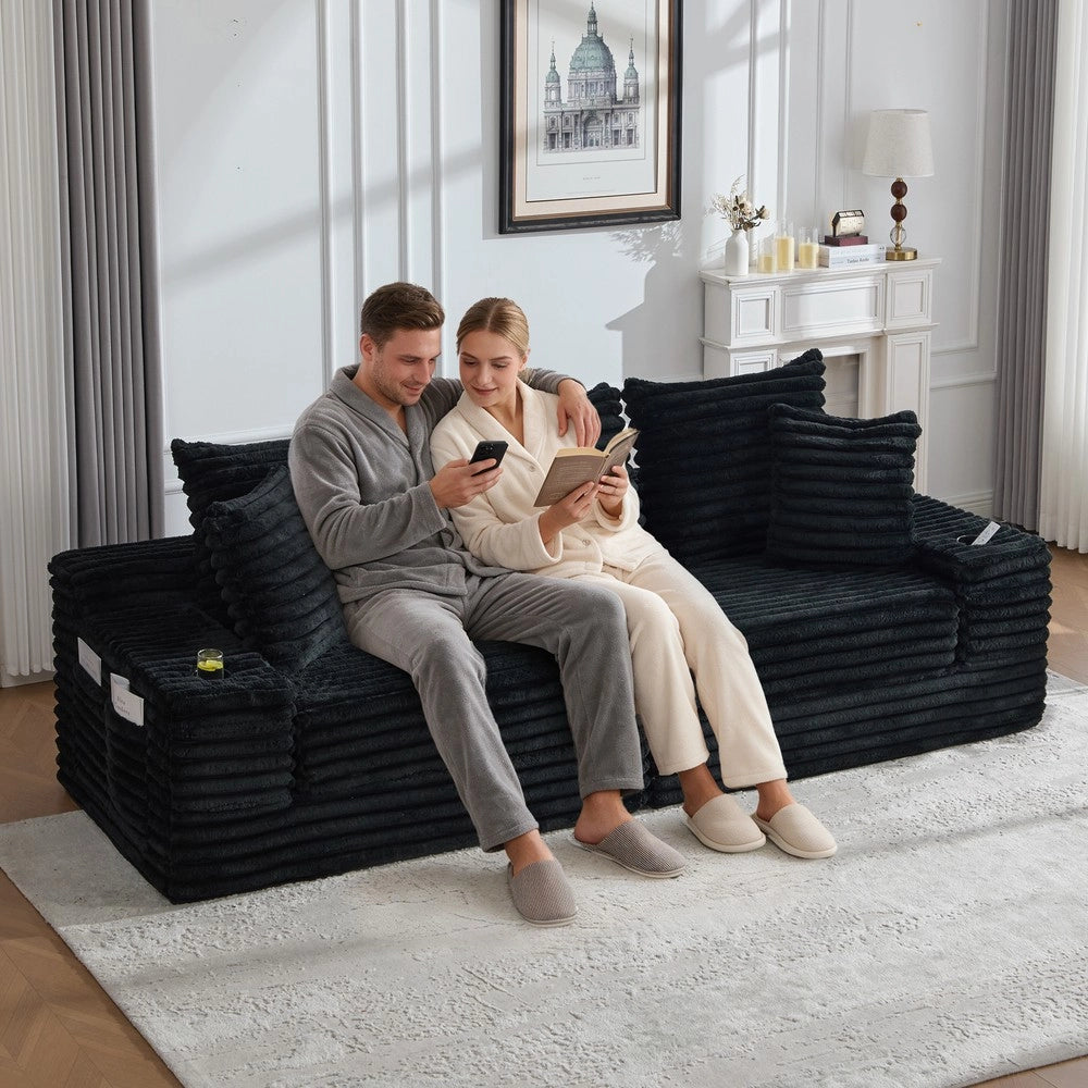Divano letto in tessuto con cuscini ¨C Minimal ¨C nero, con tasche e portabibite