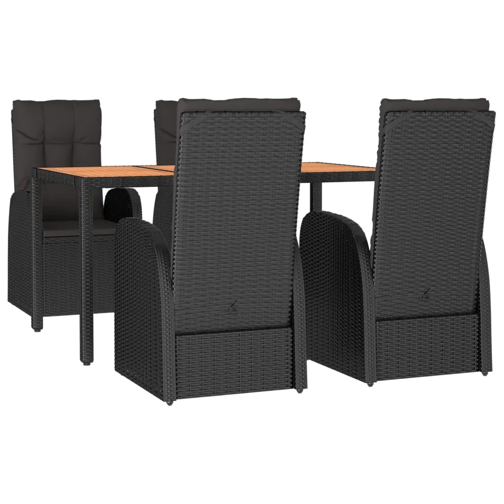 Set da Pranzo da Giardino 5 pz Nero con Cuscini in Polyrattan 3157600