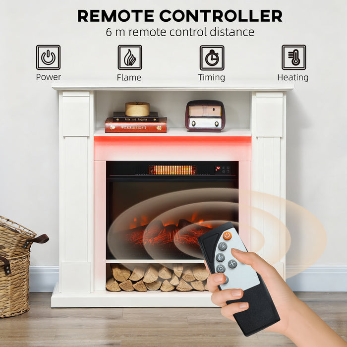 Camino Elettrico da Pavimento 105x27x97 cm 1800W Regolabile con Fiamma 3D Timer e Telecomando Bianco