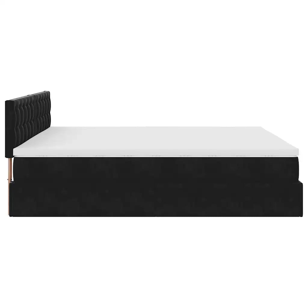 Struttura Letto Pouf con Materasso Nero 160x200 cm in Velluto 3311929