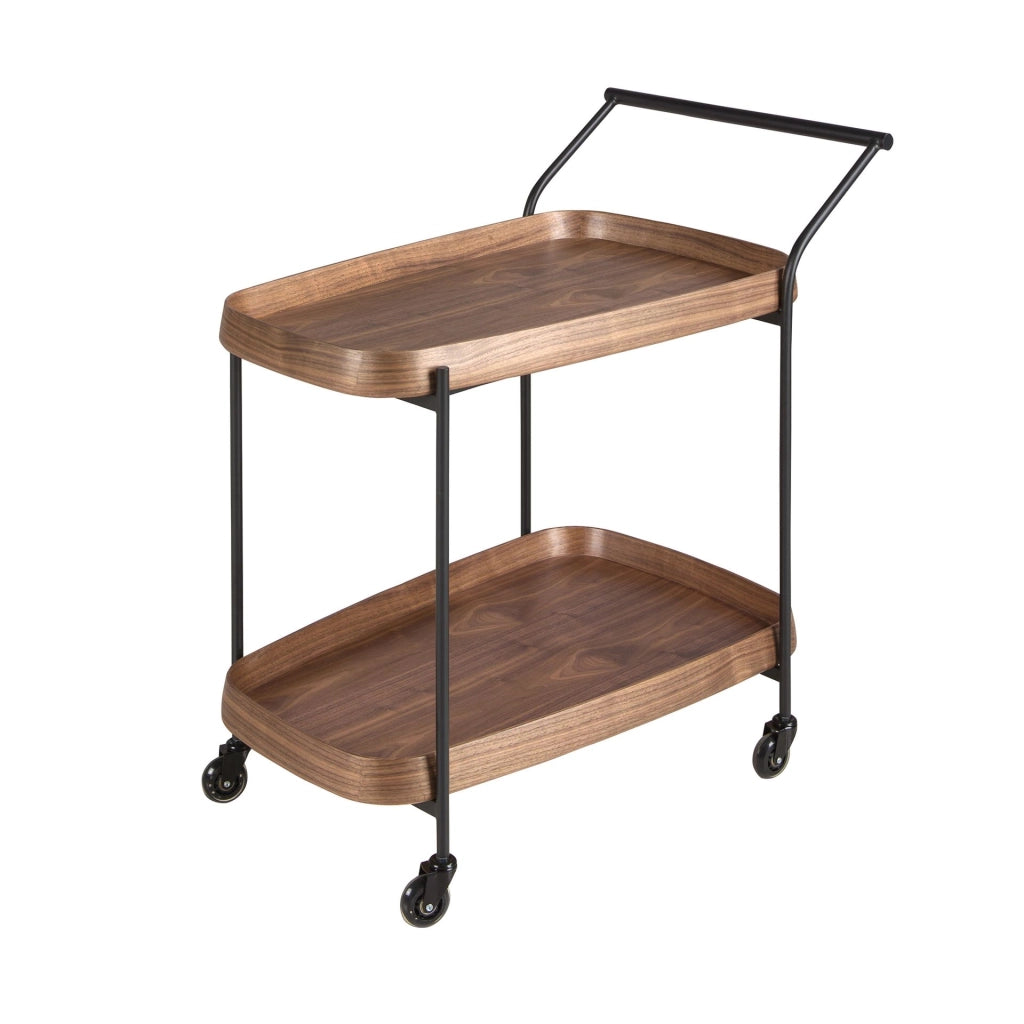Carrello minibar in noce e acciaio nero