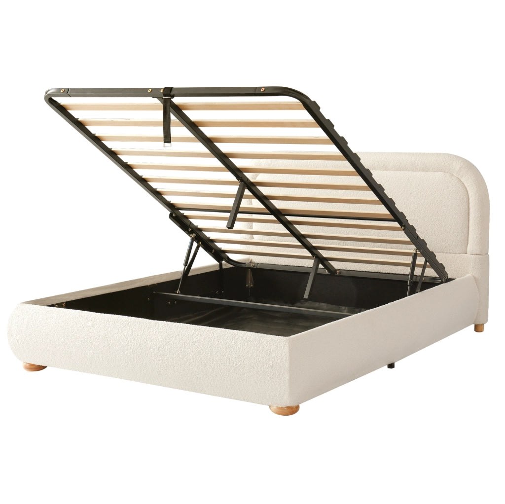 Letto matrimoniale imbottito con contenitore idraulico e rete 140x200 cm beige