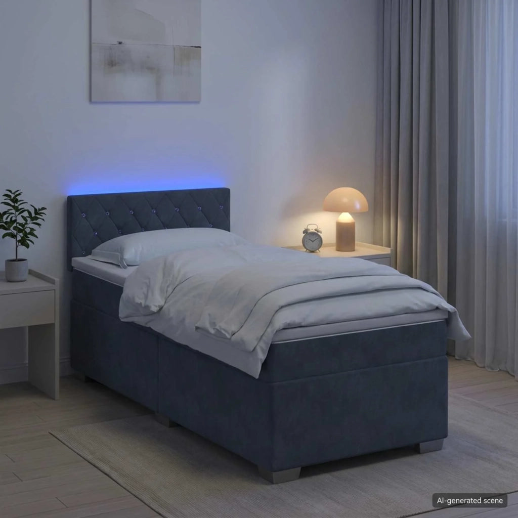 Letto con Box Spring, Materasso e LED Grigio Scuro 80 x 200 cm 3452061