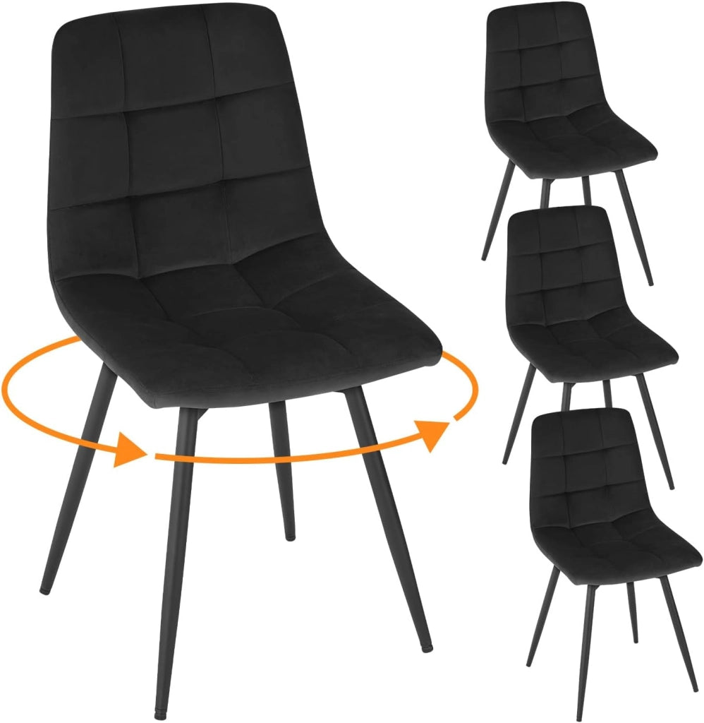 4x Sedie da Pranzo Girevoli, Sedie da Cucina in Velluto con Schienale e Gambe in Metallo, Stile Moderno, per Cucina, Sala da Pranzo, Camera da Letto e Soggiorno, Nero