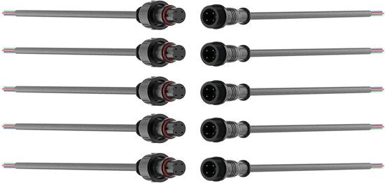 Connettore 4-pins acqua resistente, 5 coppie maschio/femmina, cavo di allungamento 18 AWG per led strip