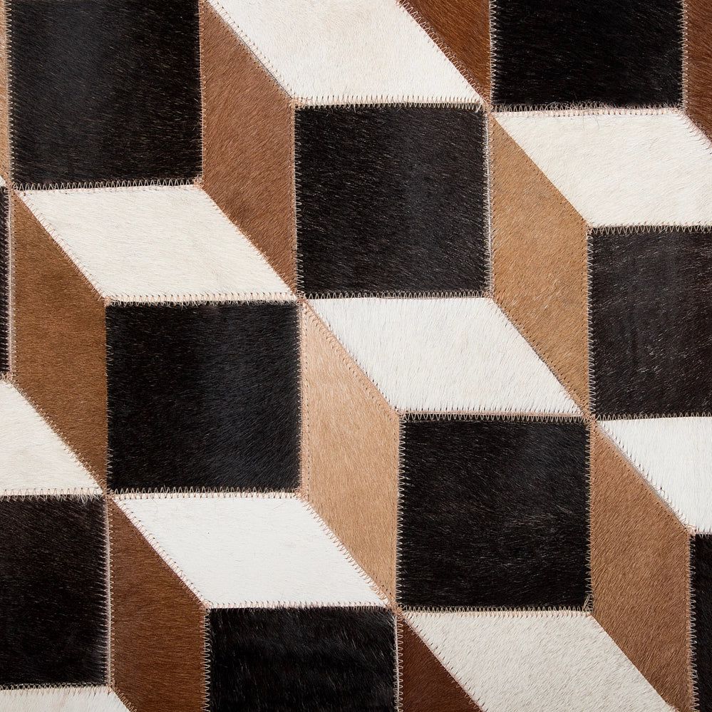 Tappeto Pelle Marrone 140 x 200 cm Moderno Patchwork Pelle Bovina Motivo 3D Tappeto Rettangolare Fatto a Mano
