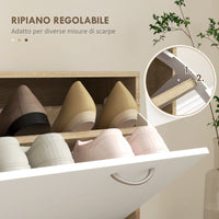 Mobile Guardaroba per Ingresso con Specchio Appendiabiti e Scarpiera Regolabile 90x24x177 cm Bianco e Quercia