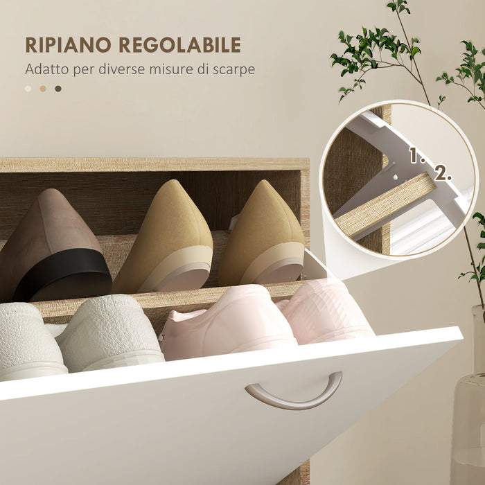 Mobile Guardaroba per Ingresso con Specchio Appendiabiti e Scarpiera Regolabile 90x24x177 cm Bianco e Quercia