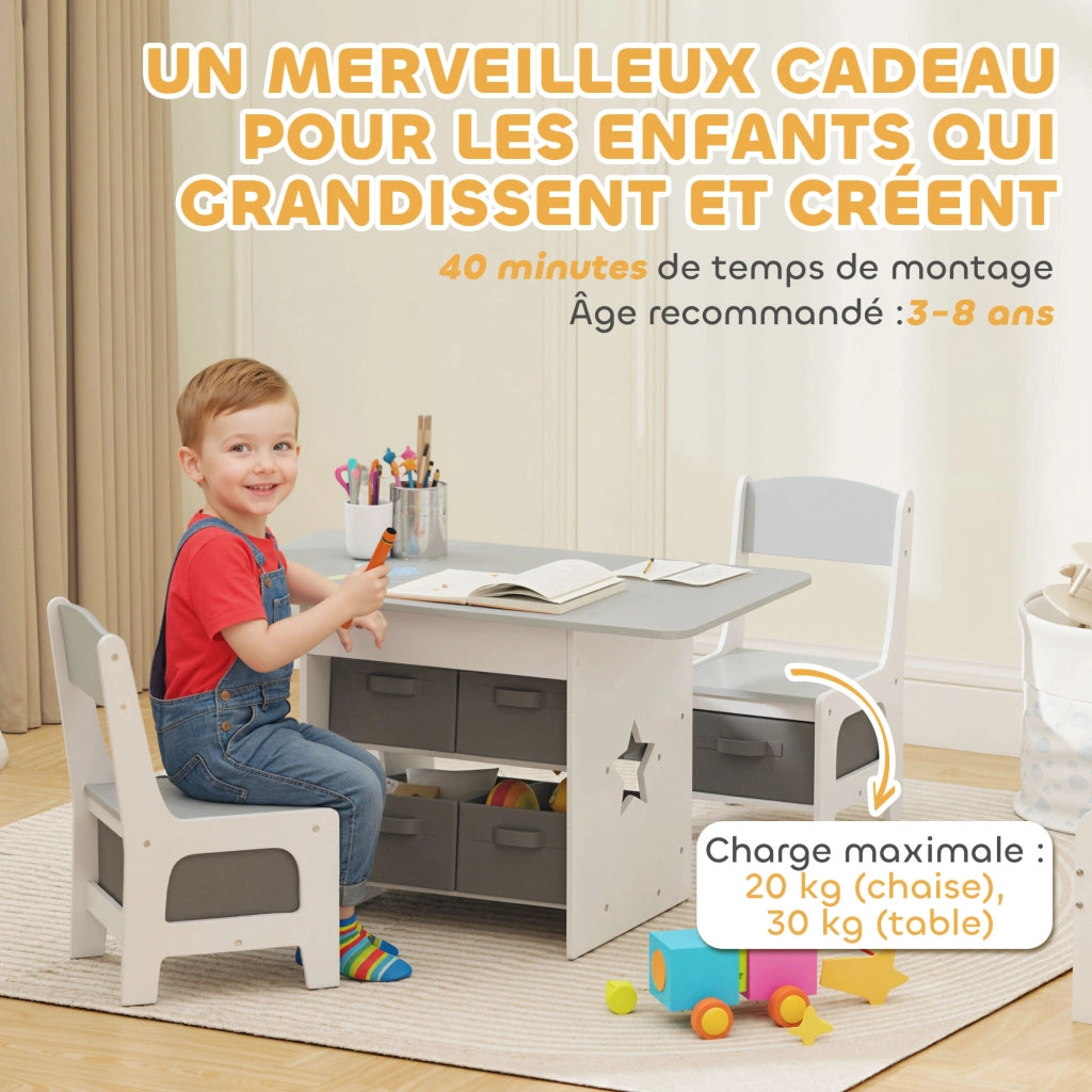 Tavolo e sedie bambini con cassetti ¨C zephmum ¨C grigio
