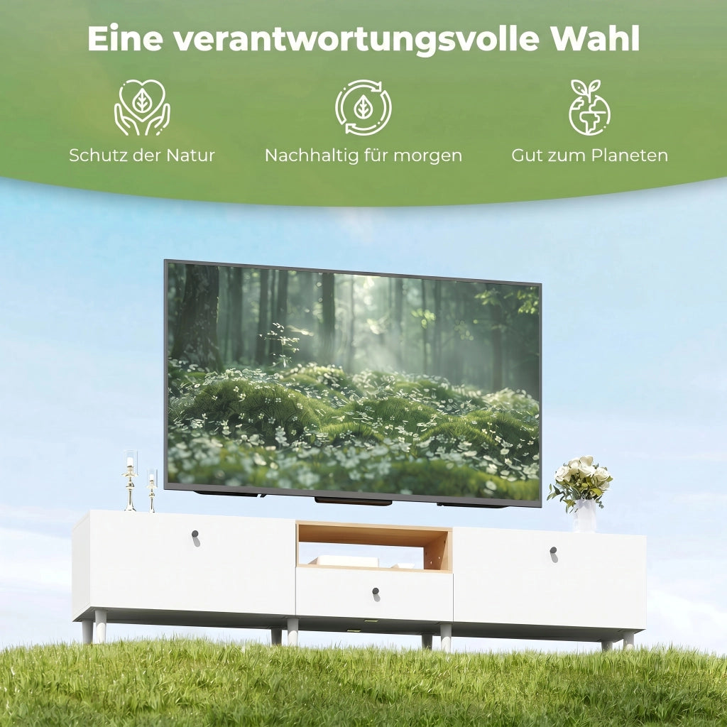 Mobile TV con 2 ante, cassetto e ripiano aperto ¨C zephmum ¨C Bianco 200x90x40 cm