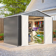 Casetta da giardino in metallo con porta a ribalta e prese d’aria, grigio, 229,4 × 180 × 192,3 cm