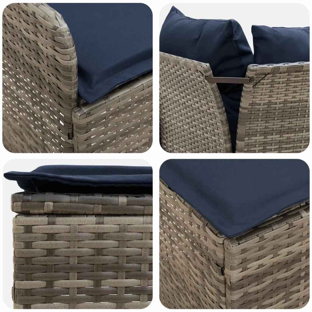 Set di Mobili con cuscino 7 pcs Grigio e Blu Navy Rattan in PE
