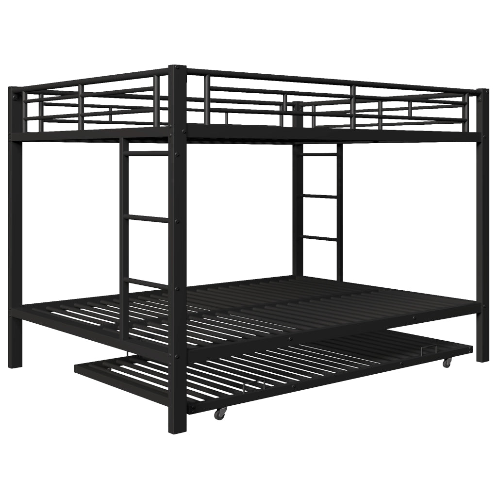 Letto a castello in metallo con letto estraibile e parapetti, 140x200 cm, nero