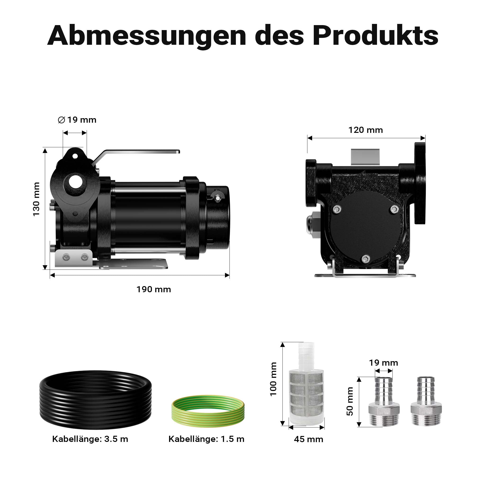 Pompa travaso carburante 12 V 180 W, Pompa travaso gasolio/benzina, 40 l/min, 4200 giri/min