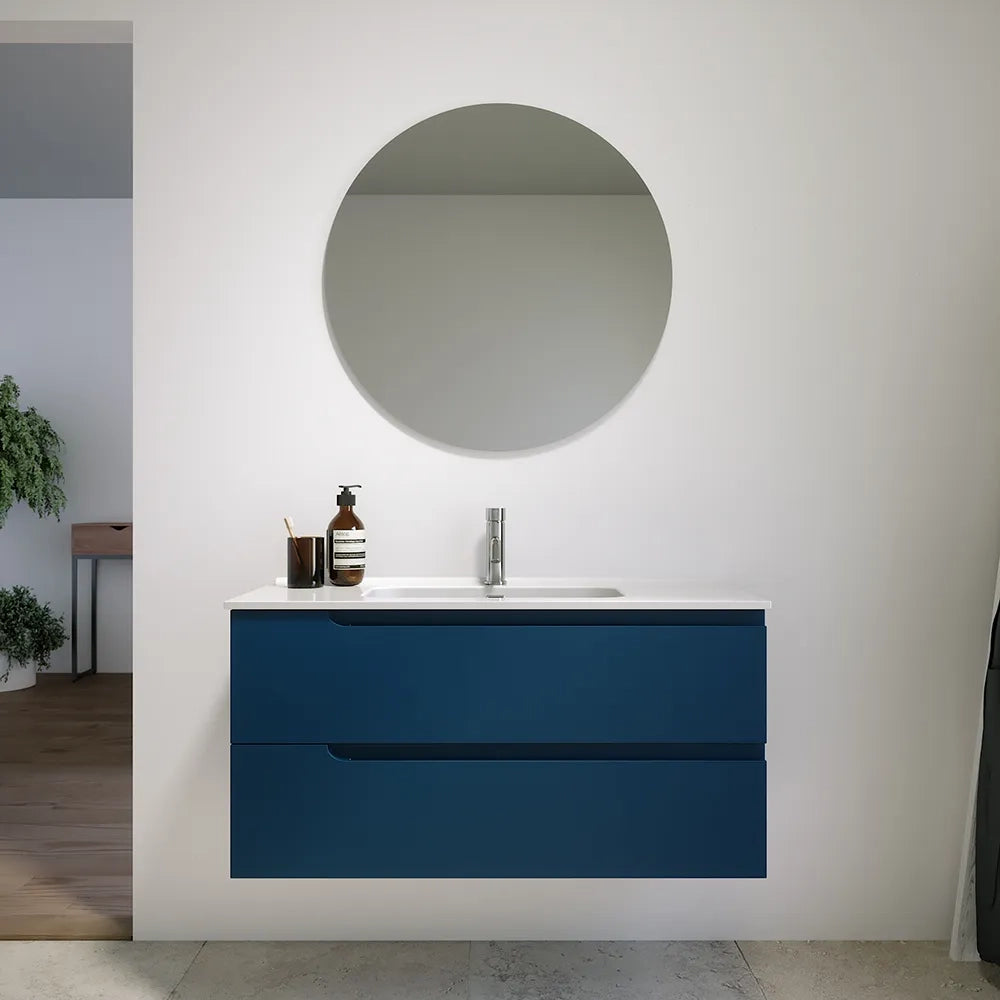 Mobile bagno sospeso 70 cm due cassetti blu zaffiro opaco con lavabo | Ardenne