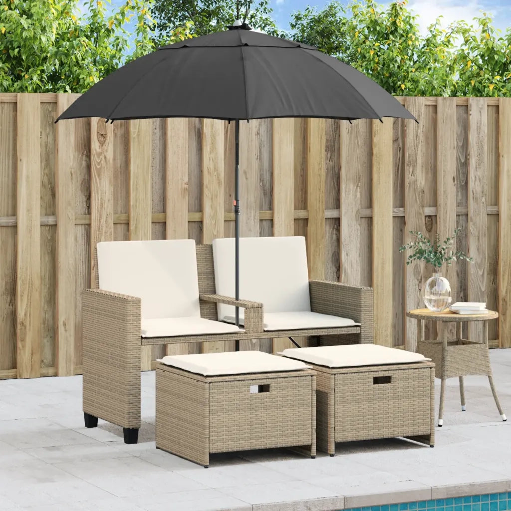 Divano Giardino 2 Posti-Sofa da Giardino-Divanetto da esterno Ombrellone e Sgabelli Beige Polyrattan 714239