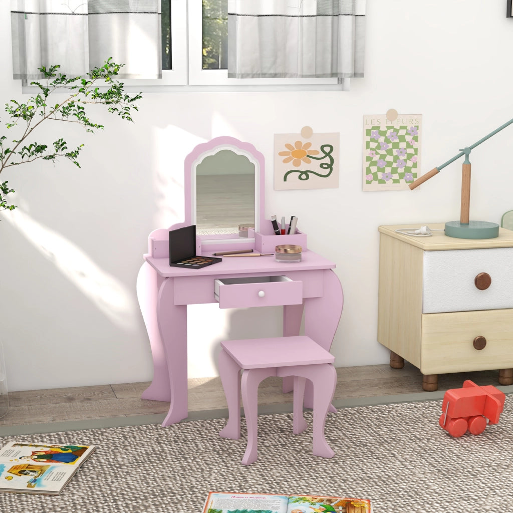 Tavolo trucco bambini con specchio e sgabello ¨C zephmum ¨C rosa 55x36x86