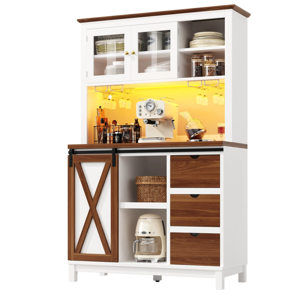 Credenza alta 104x40x180 cm bianca in MDF， metallo e vetro con LED