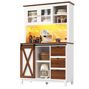 Credenza alta 104x40x180 cm bianca in MDF， metallo e vetro con LED