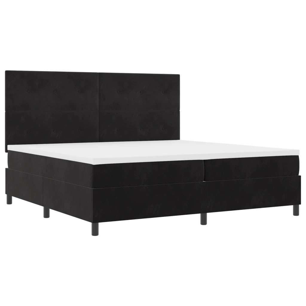 Letto a Molle con Materasso e LED Black 200x200 cm in Velluto