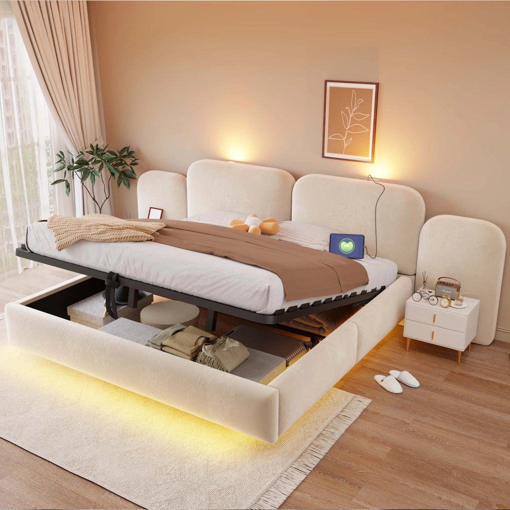 letto imbottito velluto beige 180 x 200 cm