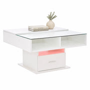TAVOLO CAFFÈ LIFT 78x78 cm Bianco in Truciolare con LED