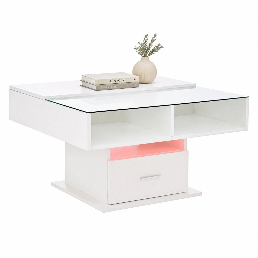 TAVOLO CAFFÈ LIFT 78x78 cm Bianco in Truciolare con LED