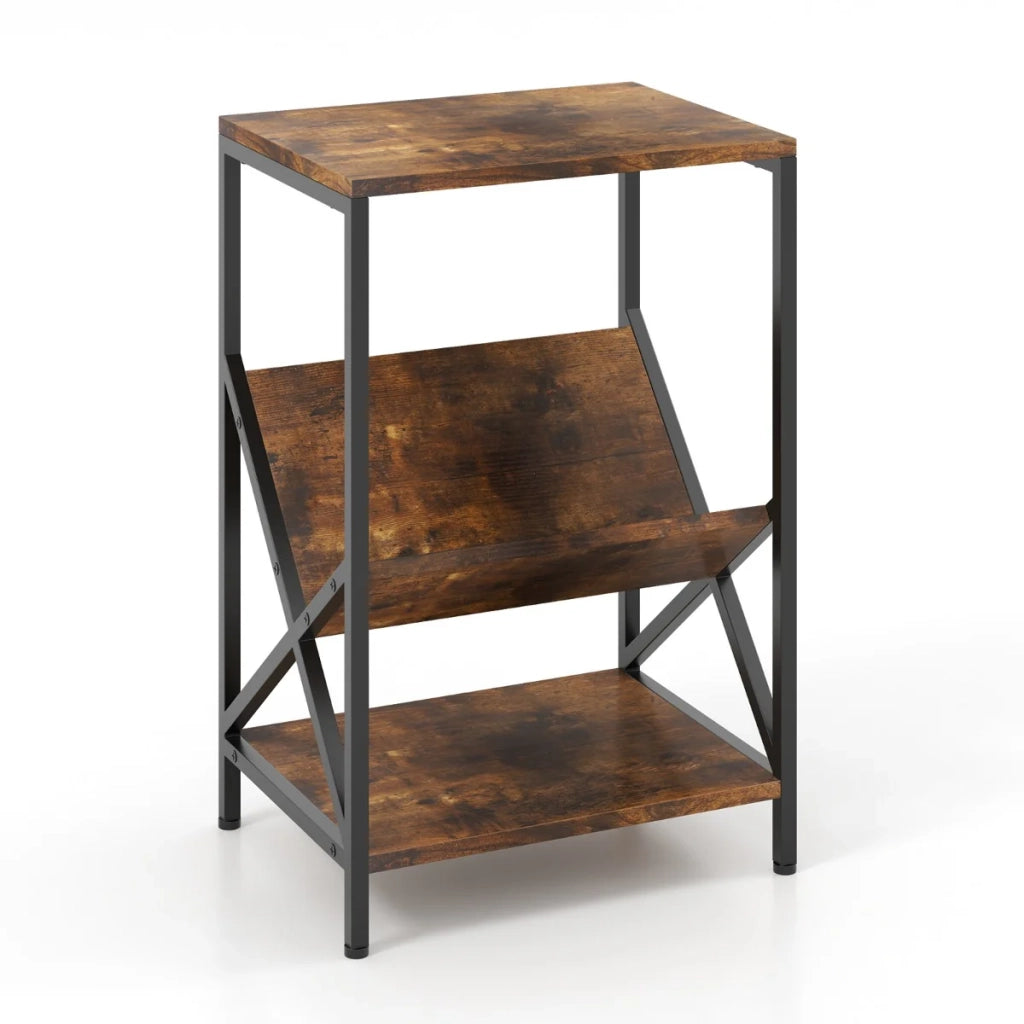 Tavolino laterale a 3 ripiani 40 x 30 x 61 cm con ripiano aperto design industriale legno ingegnerizzato marrone rustico 20_0013873