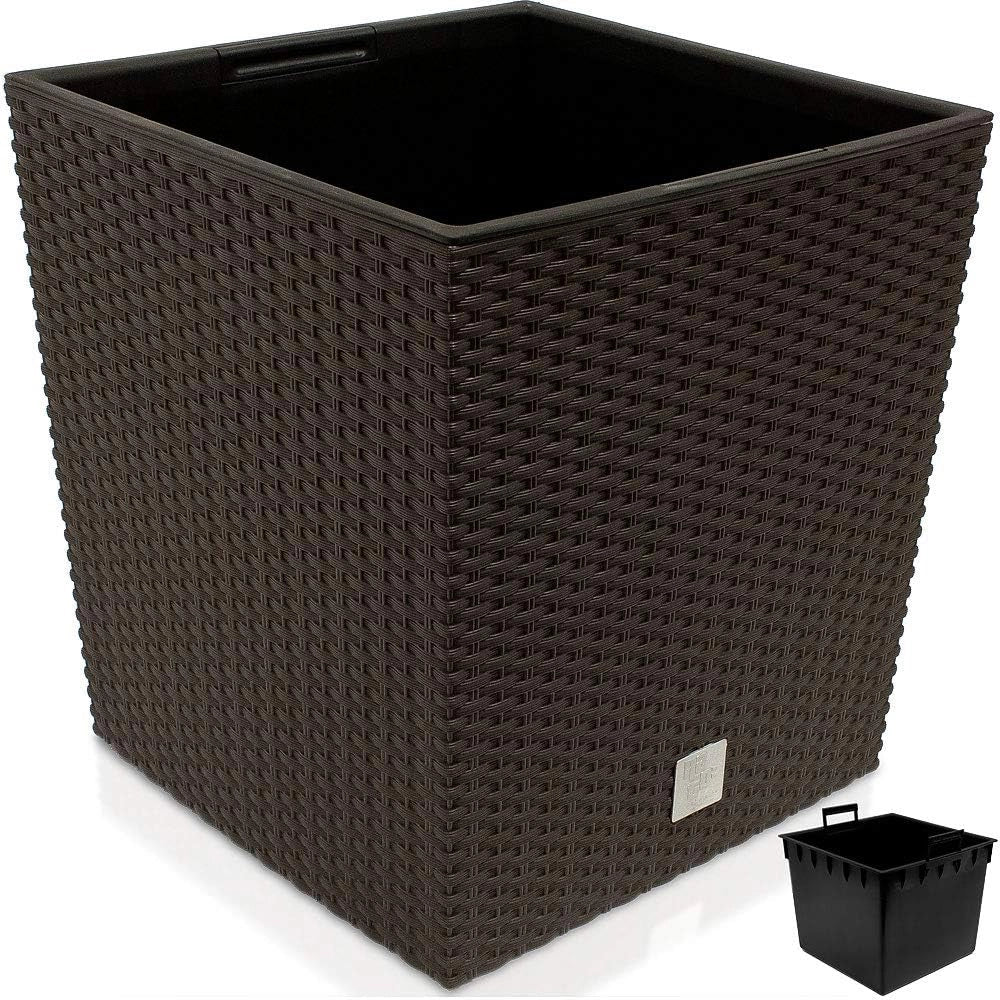 Deuba® 2x Vaso da Fiori per Interno Esterno Fioriera Piante con Maniglie Effetto Rattan 35L Marrone