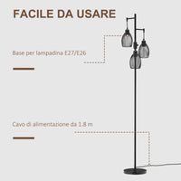 Lampada da Terra Industriale 30x30x170.5 cm con 3 Paralumi e Intensità Regolabile in Acciaio Nero