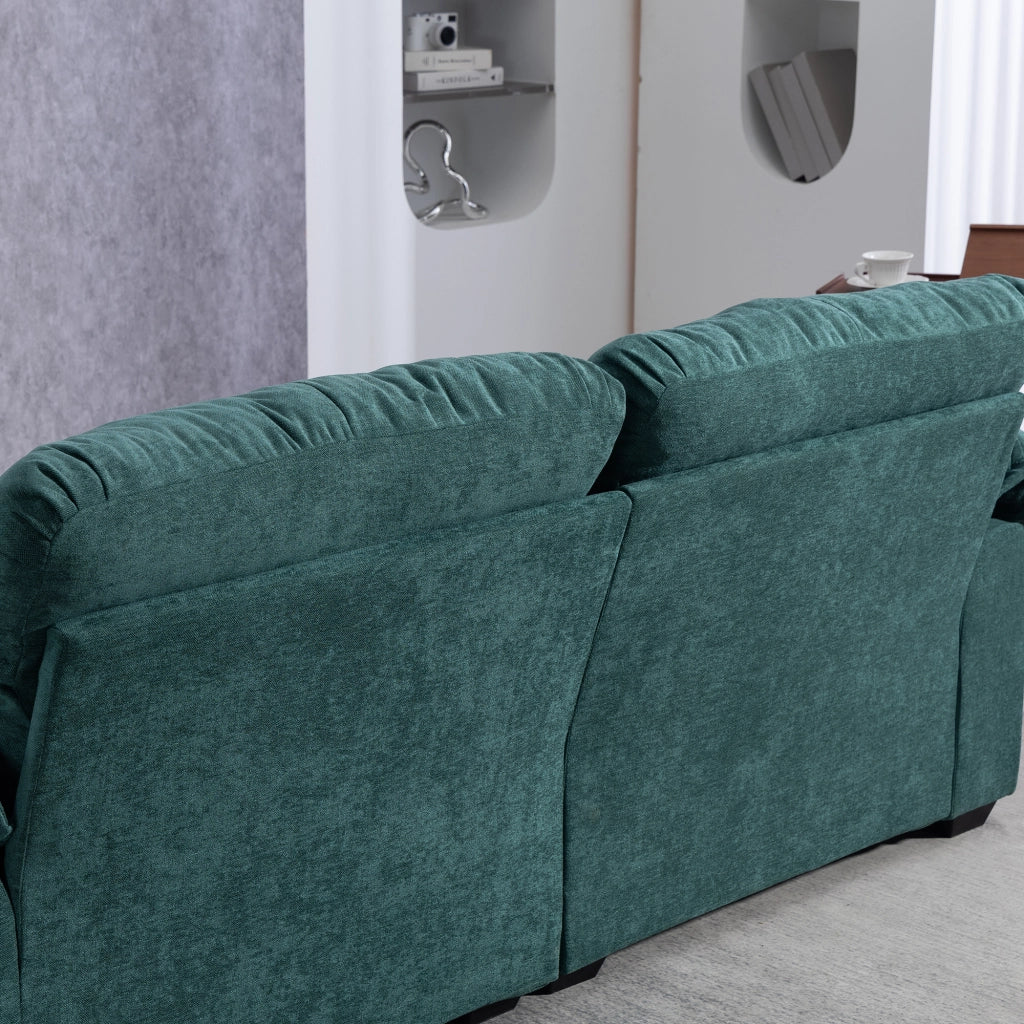 Set di divani 2 pezzi con divano 2 posti e poltrona girevole in ciniglia verde con cuscini decorativi