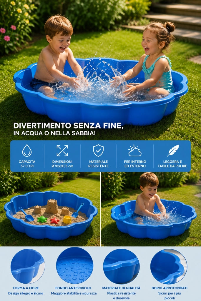 Piscina Sabbiera Flower in Plastica 57L Ø76x20,5cm Blu