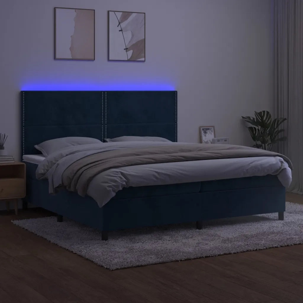 Letto a Molle con Materasso e LED Blu Scuro 200x200 cm 3136087