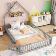OKWISH Letto a Cabina 140×200 cm, Letto Matrimoniale con Spondine di Sicurezza e Design a Camino, senza Materasso, in Pino, Grigio