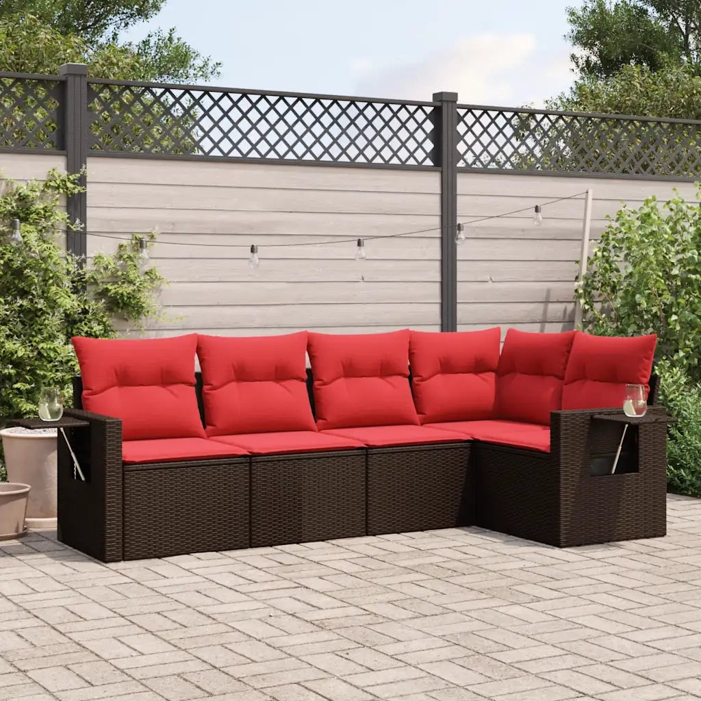 Set Divani da Giardino 5 pz con Cuscini Marrone in Polyrattan 3220133