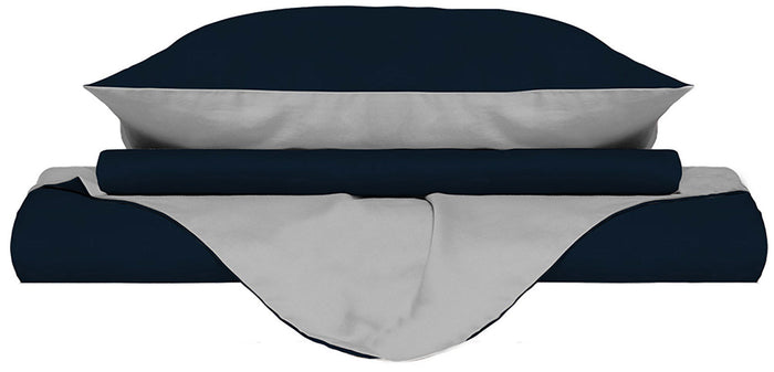 Copripiumino con Sacco e Federe Doubleface Blu Scuro/Grigio Chiaro 1 Piazza e Mezzo