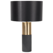 Lampada da Tavolo Comodino Grigio Chiaro Base Rotonda Tessuto Nero Paralume Rotondo Tamburo