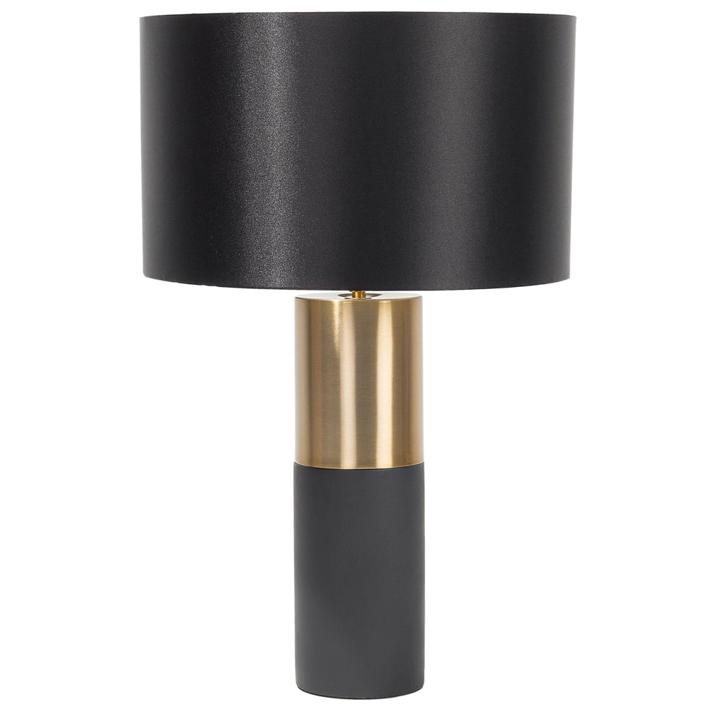 Lampada da Tavolo Comodino Grigio Chiaro Base Rotonda Tessuto Nero Paralume Rotondo Tamburo