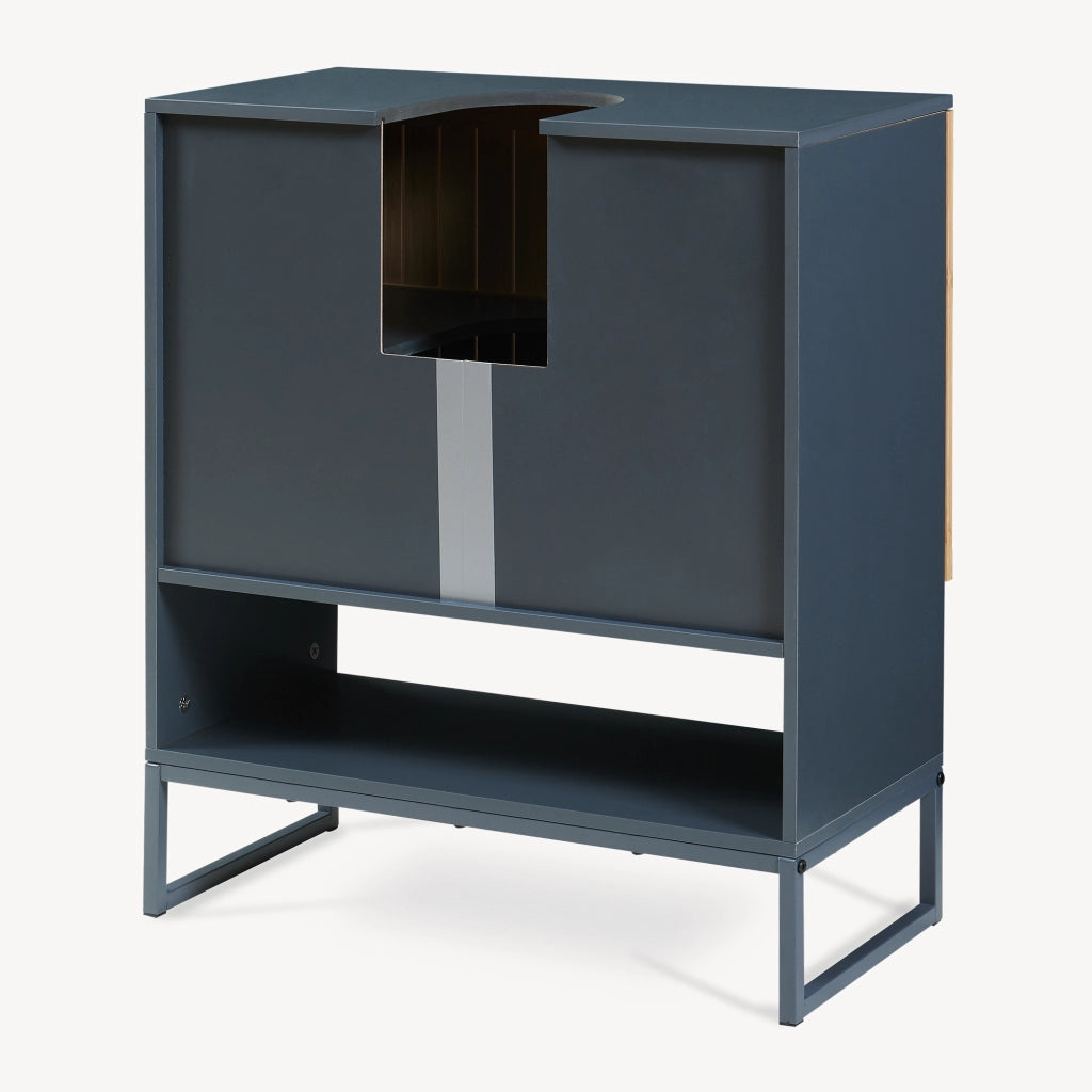 Mobile Sottolavabo Svanes a 2 Ante in Bambù 2 Scomparti Chiusi e Vano Aperto 70 x 60 x 30 cm - Grigio Scuro/Naturale [en.casa]