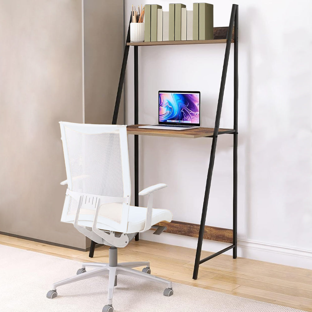 Scrivania a 2 Ripiani Design Industrial Casa Ufficio Legno e Metallo 34x34x164cm